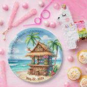 Tiki Theme Vacation Stil benutzerdefinierten Text Pappteller (Party)