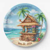 Tiki Theme Vacation Stil benutzerdefinierten Text Pappteller (Vorderseite)