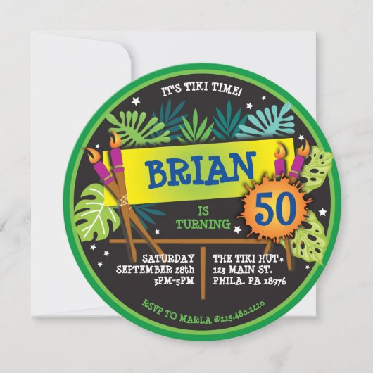 TIKI TIME LUAU Geburtstagsparty Einladung (Vorderseite)