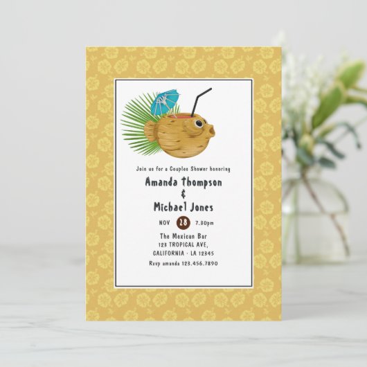 Tiki Time Luau Summer Beach Paare Dusche Einladung (Stehend Vorderseite)