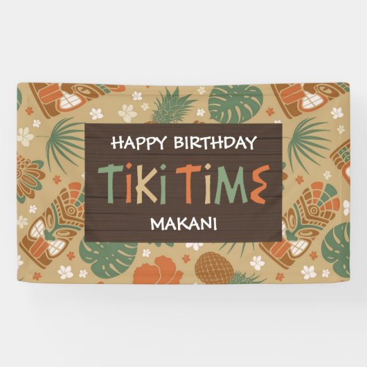 Tiki Time Tropical Luau Birthday Party Banner (Horizontal)