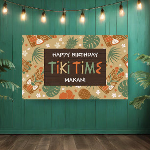 Tiki Time Tropical Luau Birthday Party Banner