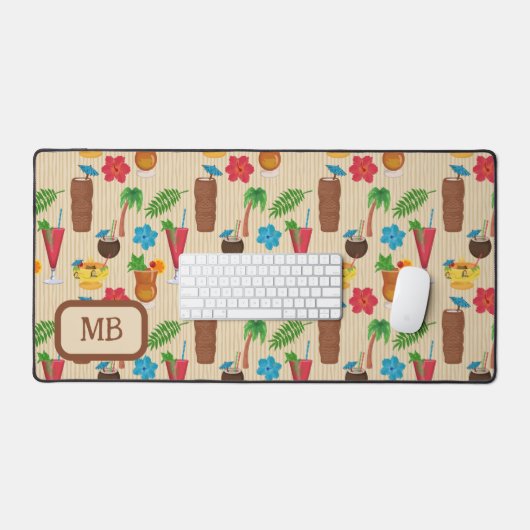 Tiki Tropical Cocktails Mit Monogramm Schreibtischunterlage (Tastatur & Maus)