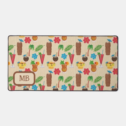 Tiki Tropical Cocktails Mit Monogramm Schreibtischunterlage (Vorderseite)