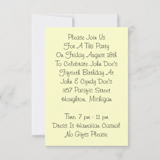 Tiki Tropical Lei Hawaiian Party INVITATAT Einladung (Rückseite)