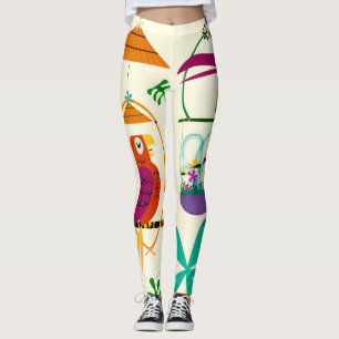 Tiki-Vögel Vintage Retro Tropen-Luau-Kunst individ Leggings