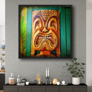 "Tiki-Zeit" Wild, Vintage, Retro, Holz-Tiki-Gesich Poster