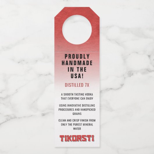Tikorsti destilliert 7X Clean Crisp Handmade Vodka Flaschenanhänger (Vorderseite)
