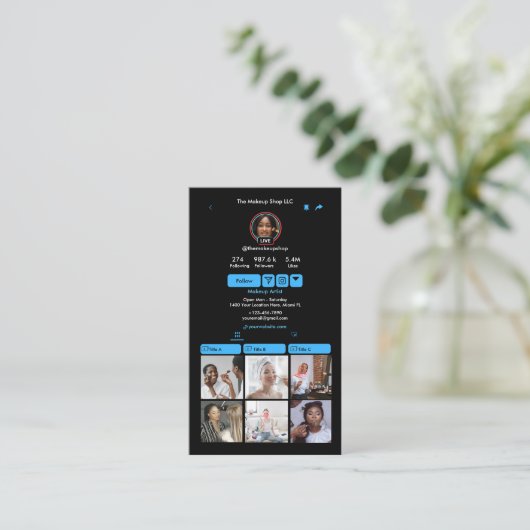 TikTok Blue Social Media QR-Code Visitenkarte (Stehend Vorderseite)