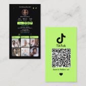 TikTok Lime Green Social Media QR-Code Visitenkarte (Vorne/Hinten)