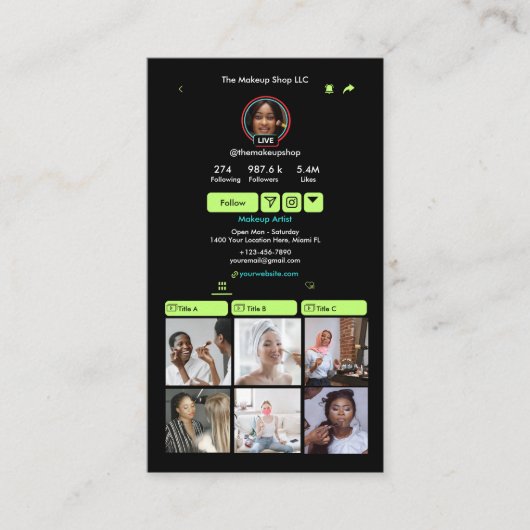 TikTok Lime Green Social Media QR-Code Visitenkarte (Vorderseite)