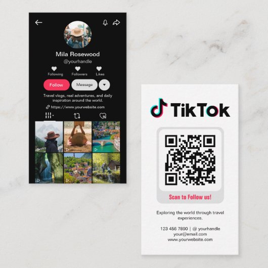 Tiktok-Profilfoto-Raster Folge mir QR-Code Visitenkarte (Vorne/Hinten)