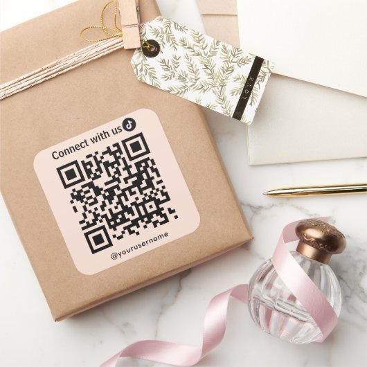 Tiktok Verbindung mit USB QR-Code Soft Peach Quadratischer Aufkleber (Schenken)