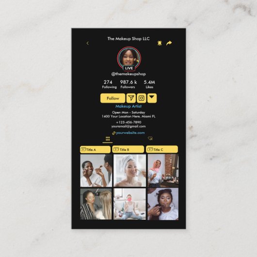 TikTok Yellow Social Media QR-Code Visitenkarte (Vorderseite)