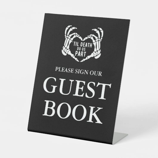 Til Death Black Gothic Wedding Sign Our Guest Book Sockelschild (Vorderseite)