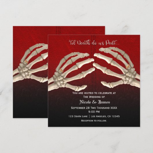 Til Death Blood Red Skeleton Gold Wedding Einladung (Vorne/Hinten)