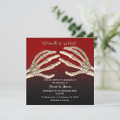 Til Death Blood Red Skeleton Gold Wedding Einladung (Stehend Vorderseite)