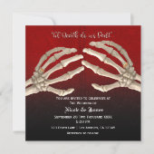 Til Death Blood Red Skeleton Gold Wedding Einladung (Vorderseite)