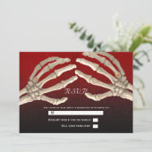Til Death Blood Red Skeleton Gold Wedding RSVP Einladung (Stehend Vorderseite)