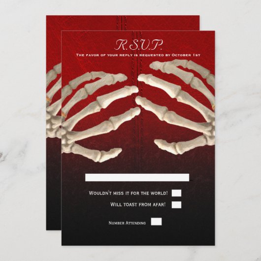 Til Death Blood Red Skeleton Gold Wedding RSVP Einladung (Vorne/Hinten)