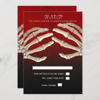 Til Death Blood Red Skeleton Gold Wedding RSVP