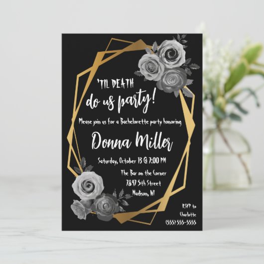 Til Death Do Uns Party, blumenreicher Junggeselinn Einladung (Stehend Vorderseite)