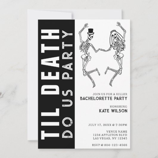 Til Death Do Uns Party Skeleton Couple Bachelorett Einladung (Vorderseite)