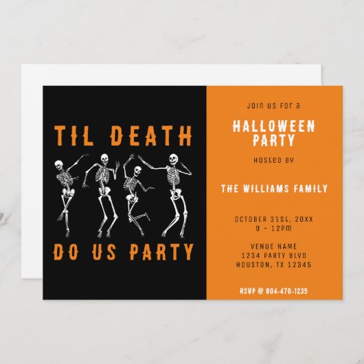 Til Death Do Uns Party Skeletton Halloween-Party Einladung (Vorne/Hinten)