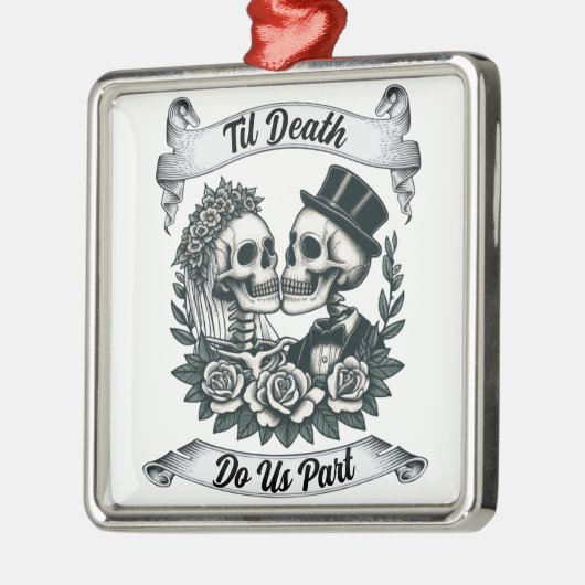 Til Death Do Us Part: Bride & Groom Skeleton Ornament Aus Metall (Links)