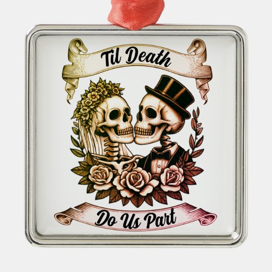 Til Death Do Us Part: Bride & Groom Skeleton Ornament Aus Metall (Vorne)