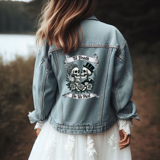 Til Death Do us Part: Bride & Groom Skelett Jeansjacke