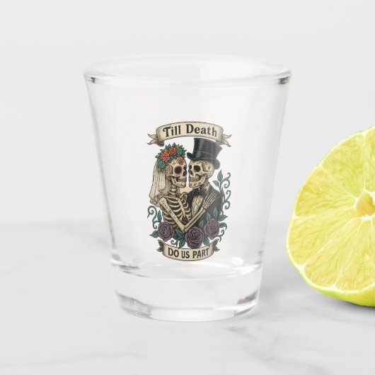 Til Death Do us Part: Bride & Groom Skelett Schnapsglas (Vorderseite)