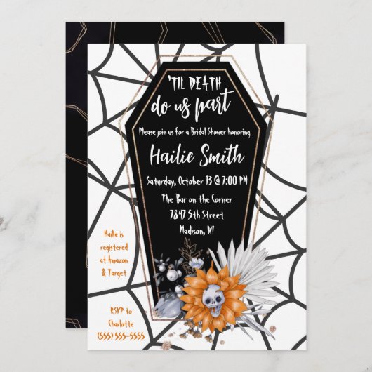 Til Death Do us Part, Casket, Skull, Brautparty Einladung (Vorne/Hinten)