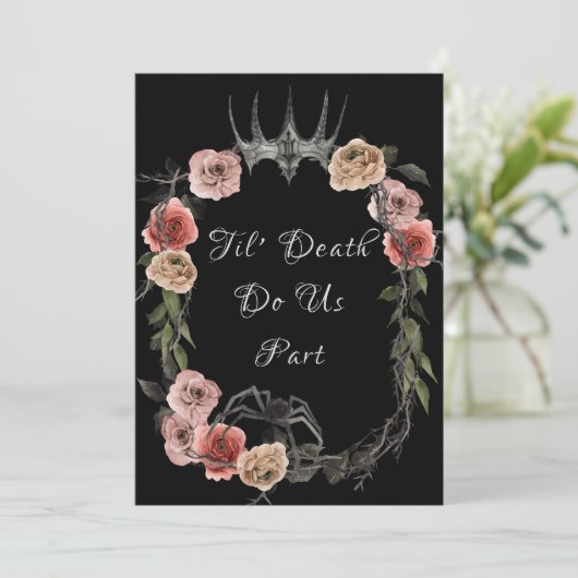 Til Death Do us Part Elegante Rose Halloween Gothi Einladung (Stehend Vorderseite)