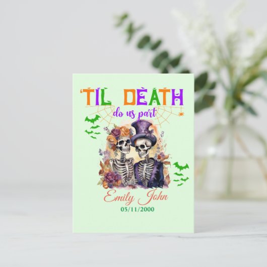 Til Death Do us Part Eternale Liebe Halloween Skul Postkarte (Stehend Vorderseite)