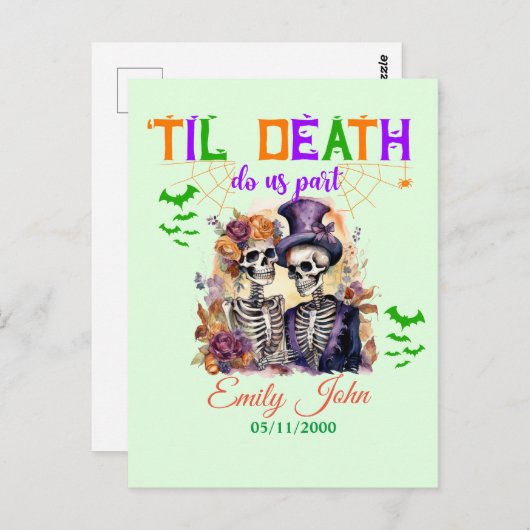 Til Death Do us Part Eternale Liebe Halloween Skul Postkarte (Vorne/Hinten)