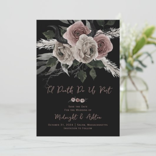 Til Death Do us Part Gothic Elegante Rose Save The Date (Stehend Vorderseite)
