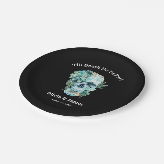 Til Death Do us Part Gothic Halloween Hochzeit Pappteller (Schrägansicht)