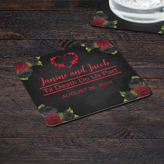 Til Death Do us Part Gothic Rote Rose Wedding Rechteckiger Pappuntersetzer