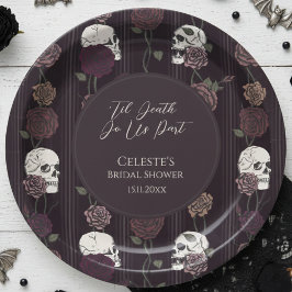 ’Til Death Do Us Part Gothic Skull & Rose Wedding Pappteller
