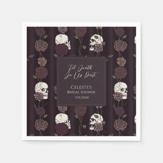 ’Til Death Do Us Part Gothic Skull & Rose Wedding Serviette (Vorderseite)
