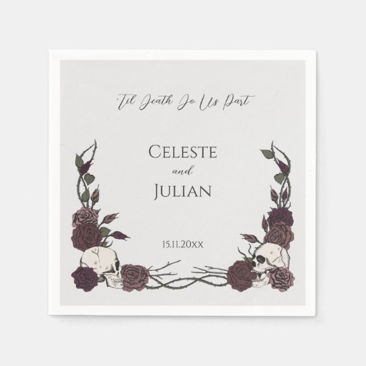 Til Death Do Us Part Gothic Skull & Rose Wedding Serviette (Vorderseite)