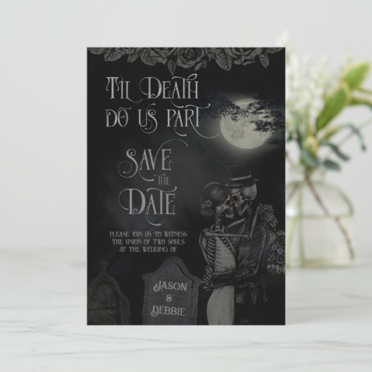Til Death Do us Part Gothic Wedding Save The Date (Stehend Vorderseite)