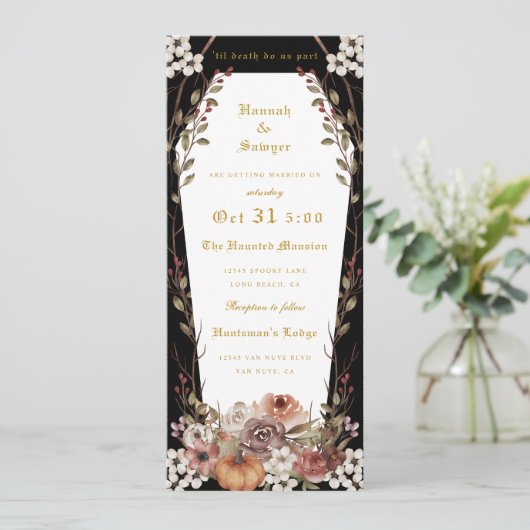 'Til Death Do us Part Halloween-Coffin Einladung (Stehend Vorderseite)