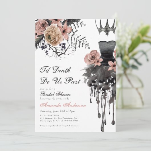 Til Death Do us Part Halloween Pink Brautparty Einladung (Stehend Vorderseite)