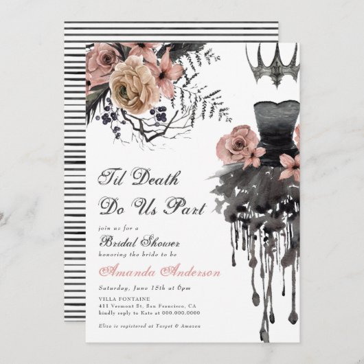 Til Death Do us Part Halloween Pink Brautparty Einladung (Vorne/Hinten)