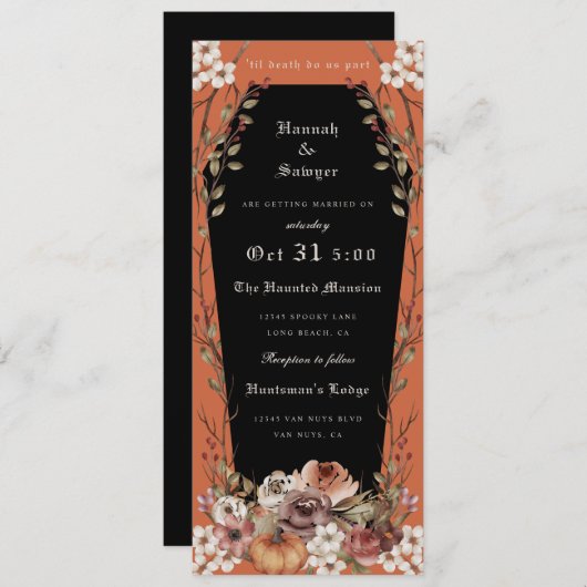 'Til Death Do us Part Halloween Wedween Coffin Inv Einladung (Vorne/Hinten)