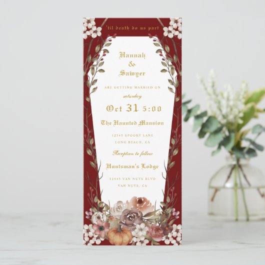 'Til Death Do us Part Halloween Wedween Coffin Inv Einladung (Stehend Vorderseite)