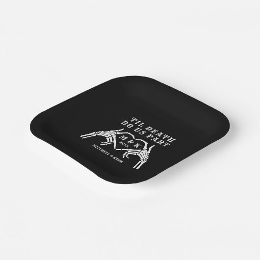 Til Death Do us Part Heart Hand Black Wedding Pappteller (Gewinkelt)