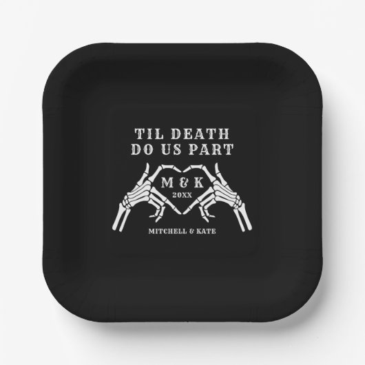 Til Death Do us Part Heart Hand Black Wedding Pappteller (Vorderseite)